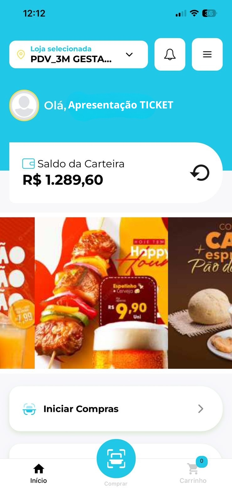 Tela do BYP Ticket com produtos e categorias do evento